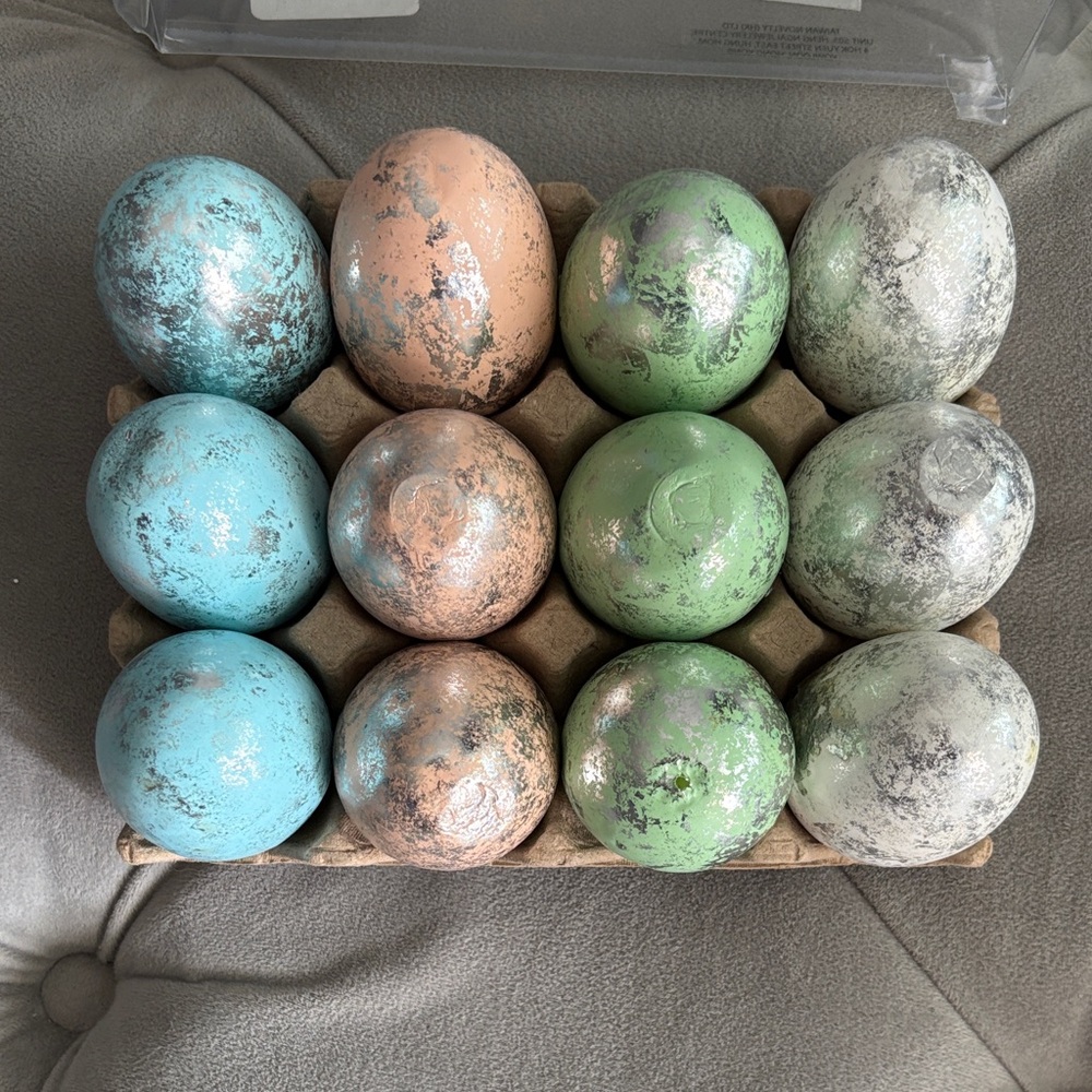 Set of 12 Decorative Metallic Speckled Eggs - Blue, Peach, Green, Gray